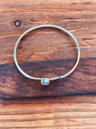 Silver Bracelet Rose Quartz / Modern Bangle / Minimalist / Ethnic / Rustic / Bohemian / Hippie / Body / Adjustable / Gift For Her /