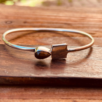 Silver Bracelet Tiger's Eye / Modern Bangle / Minimalist / Ethnic / Rustic / Bohemian / Hippie / Body / Adjustable / Gift For Her /