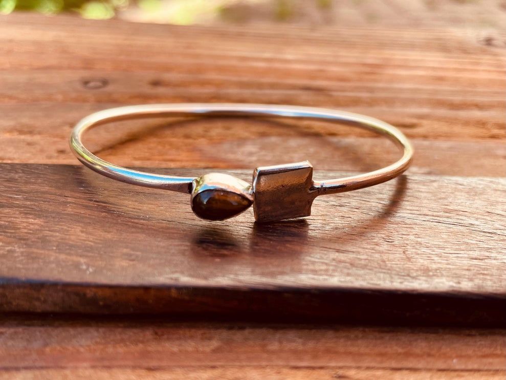 Silver Bracelet Tiger's Eye / Modern Bangle / Minimalist / Ethnic / Rustic / Bohemian / Hippie / Body / Adjustable / Gift For Her /