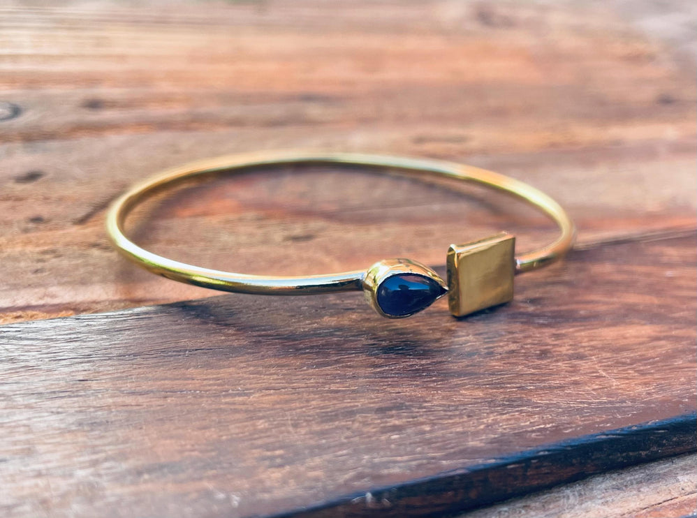 Gold Bracelet Amethyst Brass / Modern Bangle / Minimalist / Ethnic / Rustic / Bohemian / Hippie / Body / Adjustable / Gift For Her /