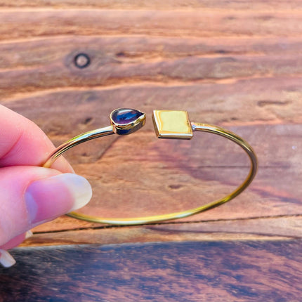 Gold Bracelet Amethyst Brass / Modern Bangle / Minimalist / Ethnic / Rustic / Bohemian / Hippie / Body / Adjustable / Gift For Her /