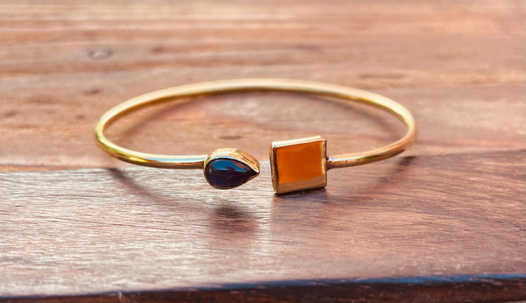 Gold Bracelet Amethyst Brass / Modern Bangle / Minimalist / Ethnic / Rustic / Bohemian / Hippie / Body / Adjustable / Gift For Her /