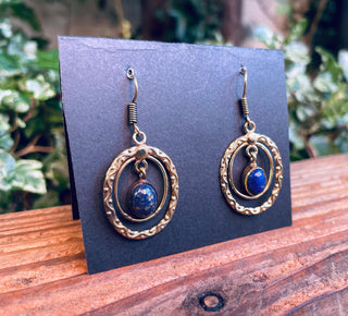 Lapis Lazuli Brass Drop Dangle Earrings / Birth Stone / Ethnic / Rustic / Crystal Jewellery / Yoga / Boho Style / Bohemian / Gift For Her