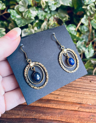 Lapis Lazuli Brass Drop Dangle Earrings / Birth Stone / Ethnic / Rustic / Crystal Jewellery / Yoga / Boho Style / Bohemian / Gift For Her