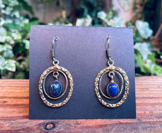 Lapis Lazuli Brass Drop Dangle Earrings / Birth Stone / Ethnic / Rustic / Crystal Jewellery / Yoga / Boho Style / Bohemian / Gift For Her