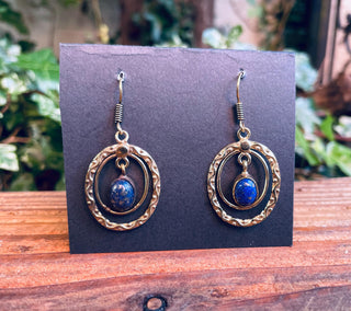 Lapis Lazuli Brass Drop Dangle Earrings / Birth Stone / Ethnic / Rustic / Crystal Jewellery / Yoga / Boho Style / Bohemian / Gift For Her