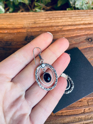 Black Onyx Silver Drop Dangle earrings / Birth Stone / Ethnic / Rustic / Yoga / Chakras / Boho Jewellery / Bohemian Style / Festival
