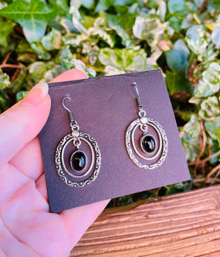 Black Onyx Silver Drop Dangle earrings / Birth Stone / Ethnic / Rustic / Yoga / Chakras / Boho Jewellery / Bohemian Style / Festival