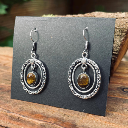 Tiger's Eye Silver Drop Dangle earrings / Birth Stone / Ethnic / rustic, yoga, hippie, gypsy, pretty, psy, boho, bohemian, festival