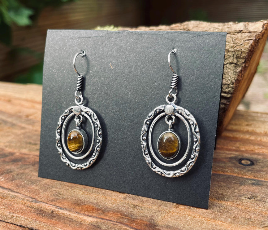 Tiger's Eye Silver Drop Dangle earrings / Birth Stone / Ethnic / rustic, yoga, hippie, gypsy, pretty, psy, boho, bohemian, festival