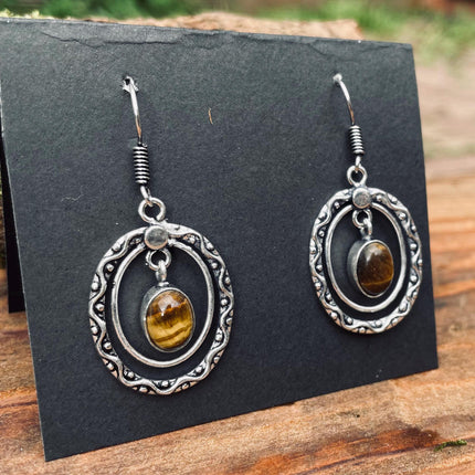 Tiger's Eye Silver Drop Dangle earrings / Birth Stone / Ethnic / rustic, yoga, hippie, gypsy, pretty, psy, boho, bohemian, festival