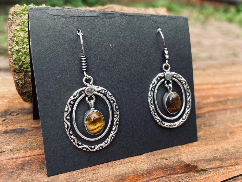 Tiger's Eye Silver Drop Dangle earrings / Birth Stone / Ethnic / rustic, yoga, hippie, gypsy, pretty, psy, boho, bohemian, festival