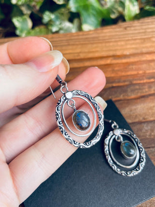 Labradorite Drop Dangle Silver Pendant Earrings / Boho Jewellery / Bohemian Jewelery / Ethnic / Rustic / Yoga / Hippie / Festival / Crystals