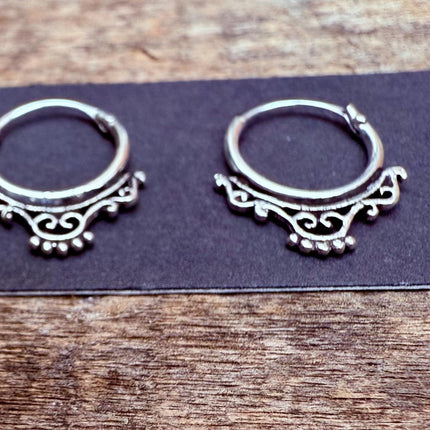 Arabesque Sterling Silver Hoop Earrings / Mini / Clicker Jewellery / Small Hoops / Rustic / Yoga / Hippie / Boho / Bohemian / Unisex