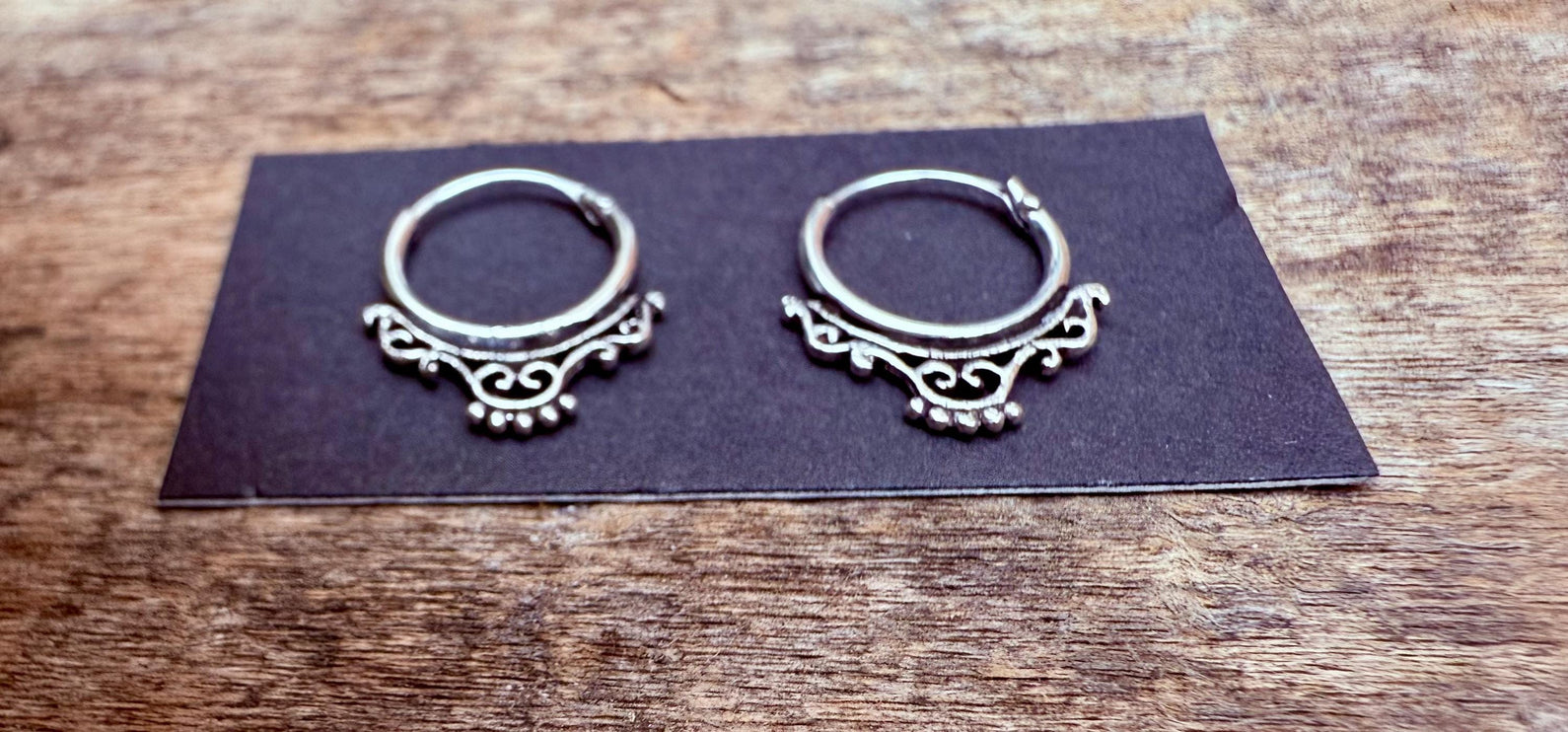 Arabesque Sterling Silver Hoop Earrings / Mini / Clicker Jewellery / Small Hoops / Rustic / Yoga / Hippie / Boho / Bohemian / Unisex