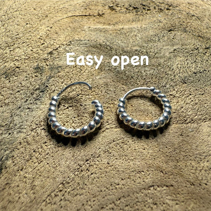 Braided Orb Hoop Earrings Sterling Silver 925 Clicker / Pure Silver Earrings / Dainty / Ethnic Boho Bohemian Marriage Bridal Jewelry Hippie