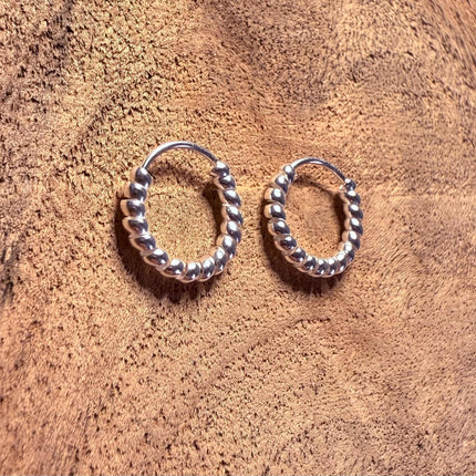 Braided Orb Hoop Earrings Sterling Silver 925 Clicker / Pure Silver Earrings / Dainty / Ethnic Boho Bohemian Marriage Bridal Jewelry Hippie