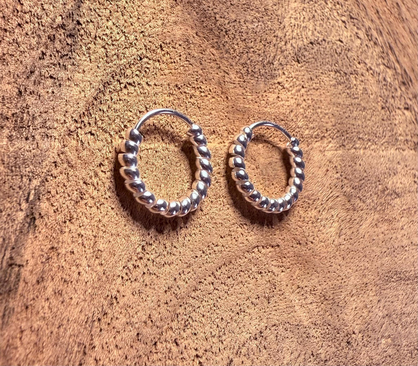 Braided Orb Hoop Earrings Sterling Silver 925 Clicker / Pure Silver Earrings / Dainty / Ethnic Boho Bohemian Marriage Bridal Jewelry Hippie