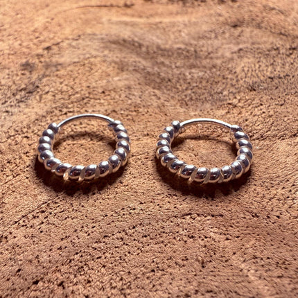 Braided Orb Hoop Earrings Sterling Silver 925 Clicker / Pure Silver Earrings / Dainty / Ethnic Boho Bohemian Marriage Bridal Jewelry Hippie