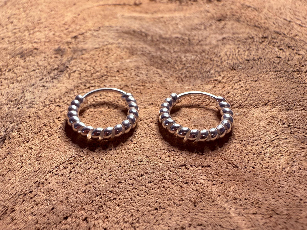 Braided Orb Hoop Earrings Sterling Silver 925 Clicker / Pure Silver Earrings / Dainty / Ethnic Boho Bohemian Marriage Bridal Jewelry Hippie