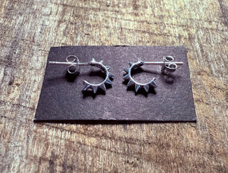 Spike Half Hoop Sterling Silver Earrings 925 Butterfly / Small / Punk / Rustic / Yoga / Boho Jewellery / Contemporary / Modern Jewelery