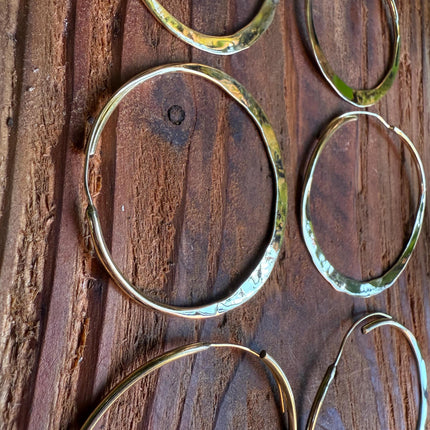 Rustic Gold Hoops / Hammered Flat / Brass Hoops / Ethnic Boho Classic XL Bohemian Chic Gold Gypsy Spiral Hippie Hiphop Festival
