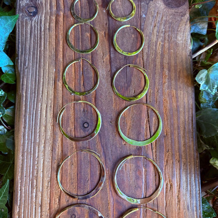 Rustic Gold Hoops / Hammered Flat / Brass Hoops / Ethnic Boho Classic XL Bohemian Chic Gold Gypsy Spiral Hippie Hiphop Festival