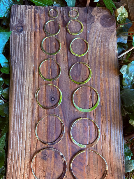 Rustic Gold Hoops / Hammered Flat / Brass Hoops / Ethnic Boho Classic XL Bohemian Chic Gold Gypsy Spiral Hippie Hiphop Festival