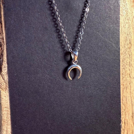 Sterling Silver Moon Necklace Crescent Moon / Stainless Steel Chain / Hypoallergenic / Silver / Boho / Hippie / Rustic / Ethnic /