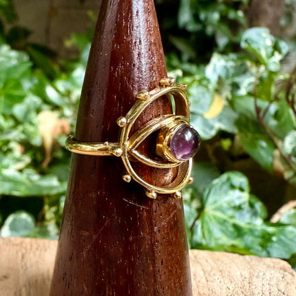 Brass Eye Amethyst Ring / Unique Gemstone Ring / Unisex Ring / Illuminati / Third Eye / Boho / Ethnic / Rustic / Gypsy / Psy / Gift for Her