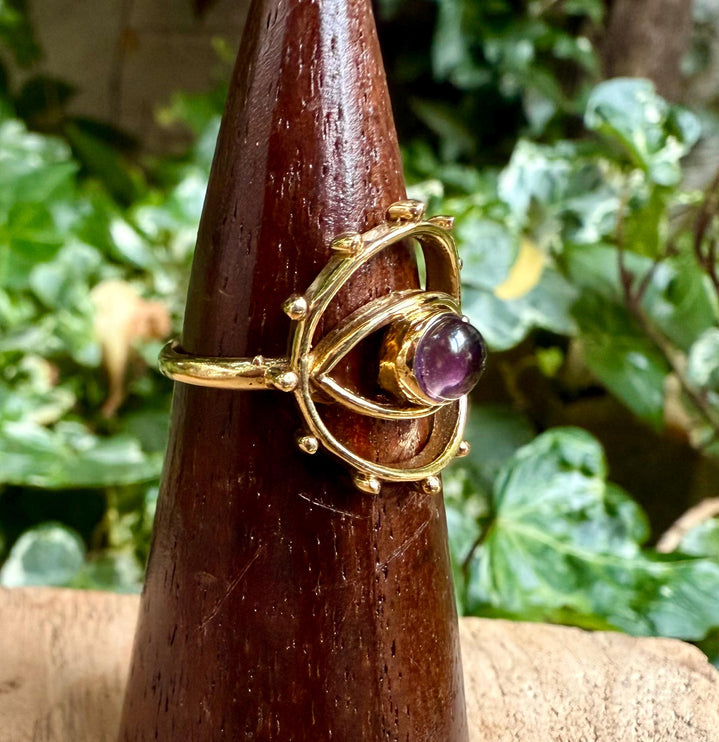 Brass Eye Amethyst Ring / Unique Gemstone Ring / Unisex Ring / Illuminati / Third Eye / Boho / Ethnic / Rustic / Gypsy / Psy / Gift for Her