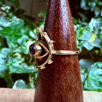 Brass Eye Amethyst Ring / Unique Gemstone Ring / Unisex Ring / Illuminati / Third Eye / Boho / Ethnic / Rustic / Gypsy / Psy / Gift for Her