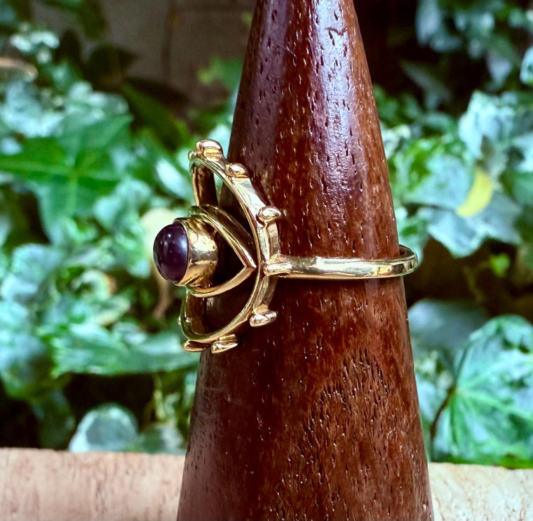 Brass Eye Amethyst Ring / Unique Gemstone Ring / Unisex Ring / Illuminati / Third Eye / Boho / Ethnic / Rustic / Gypsy / Psy / Gift for Her