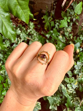 Brass Eye Amethyst Ring / Unique Gemstone Ring / Unisex Ring / Illuminati / Third Eye / Boho / Ethnic / Rustic / Gypsy / Psy / Gift for Her