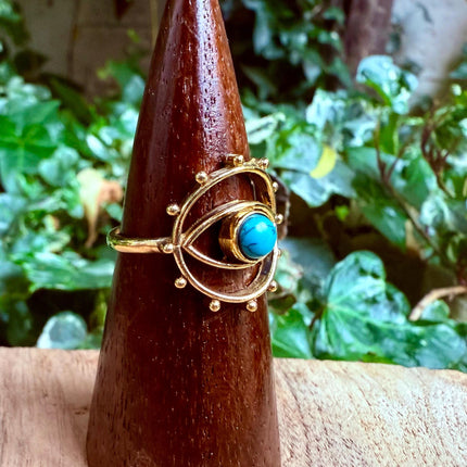 Brass Eye Turquoise Ring / Unique Gemstone Ring / Unisex Ring / Illuminati / Third Eye / Boho / Ethnic / Rustic / Gypsy / Psy / Gift for Her