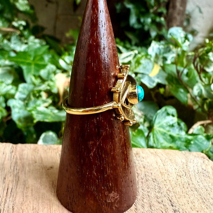 Brass Eye Turquoise Ring / Unique Gemstone Ring / Unisex Ring / Illuminati / Third Eye / Boho / Ethnic / Rustic / Gypsy / Psy / Gift for Her