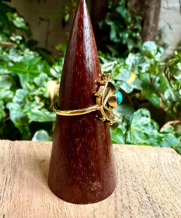 Brass Eye Turquoise Ring / Unique Gemstone Ring / Unisex Ring / Illuminati / Third Eye / Boho / Ethnic / Rustic / Gypsy / Psy / Gift for Her