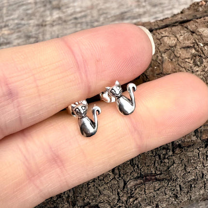 Sterling Silver Cat Ear Studs / Butterfly Backs / Sterling Silver 925 Earrings / Hypoallergenic / Cat Lover / Gift for Her / Boho Classic