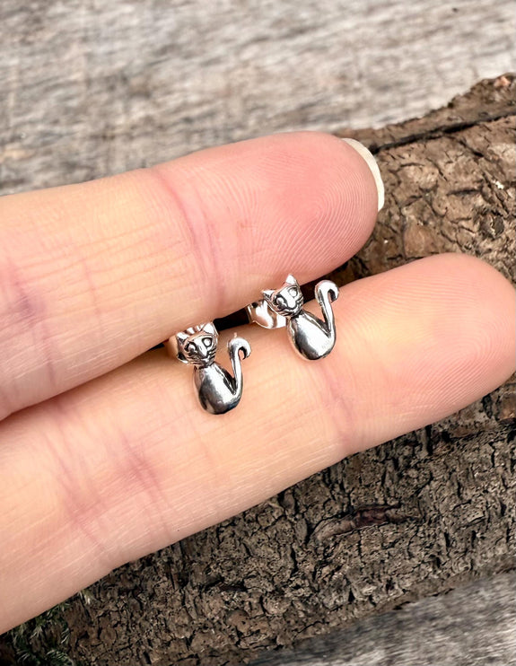 Sterling Silver Cat Ear Studs / Butterfly Backs / Sterling Silver 925 Earrings / Hypoallergenic / Cat Lover / Gift for Her / Boho Classic