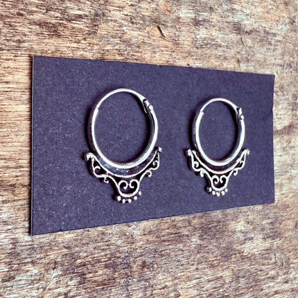 Arabesque Sterling Silver Hoop Earrings / Mini / Clicker Jewellery / Small Hoops / Rustic / Yoga / Hippie / Boho / Bohemian / Unisex