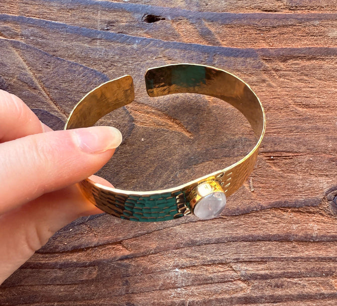 Hammered Brass Bracelet with Moonstone / Adjustable / Bohemian Jewellery / Ethnic Style / Rustic / Boho / Gift for Her / Artisanal /