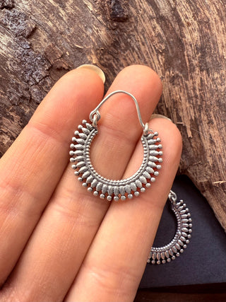 Small Boho Silver Hoop Earrings / Ethnic / Rustic / Yoga / Hippie / Bohemian Hoops / Gypsy style / Indian / Holiday Accessory / Fashion