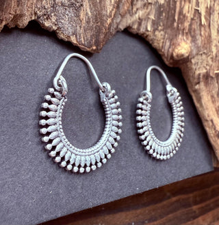 Small Boho Silver Hoop Earrings / Ethnic / Rustic / Yoga / Hippie / Bohemian Hoops / Gypsy style / Indian / Holiday Accessory / Fashion