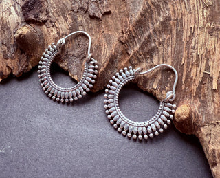 Small Boho Silver Hoop Earrings / Ethnic / Rustic / Yoga / Hippie / Bohemian Hoops / Gypsy style / Indian / Holiday Accessory / Fashion
