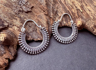 Small Boho Silver Hoop Earrings / Ethnic / Rustic / Yoga / Hippie / Bohemian Hoops / Gypsy style / Indian / Holiday Accessory / Fashion