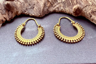 Small Boho Gold Hoop Earrings Brass / Ethnic / Rustic / Yoga / Hippie / Bohemian Hoops / Gypsy style / Indian / Holiday Accessory /