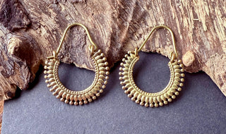 Small Boho Gold Hoop Earrings Brass / Ethnic / Rustic / Yoga / Hippie / Bohemian Hoops / Gypsy style / Indian / Holiday Accessory /