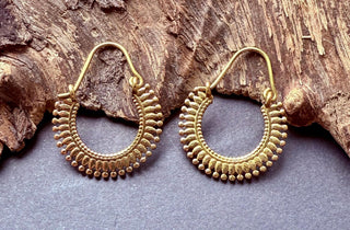 Small Boho Gold Hoop Earrings Brass / Ethnic / Rustic / Yoga / Hippie / Bohemian Hoops / Gypsy style / Indian / Holiday Accessory /