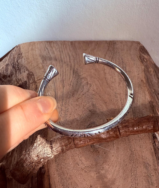 Silver Bracelet Tribal Symbols Native Markings / Bangle / Cuff / Unisex / Boho / Ethnic / Rustic / Bohemian / Costume Fashion Jewelery /
