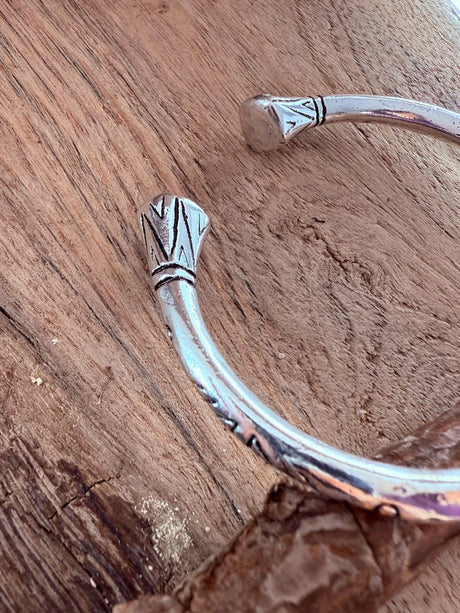Silver Bracelet Tribal Symbols Native Markings / Bangle / Cuff / Unisex / Boho / Ethnic / Rustic / Bohemian / Costume Fashion Jewelery /